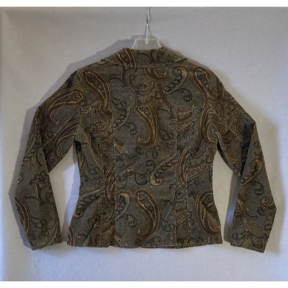 Jones New York Country Corduroy Jacket Sz 6 Brown Paisley Stretch Trucker Coat - Picture 2 of 9